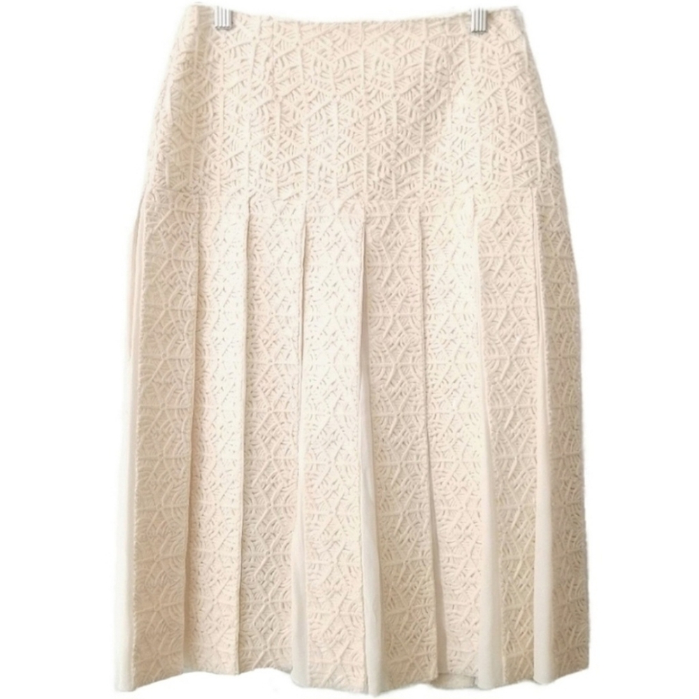 MALO 100% Silk/Cashmere Cream Textured Pleated Women's Midi Skirt